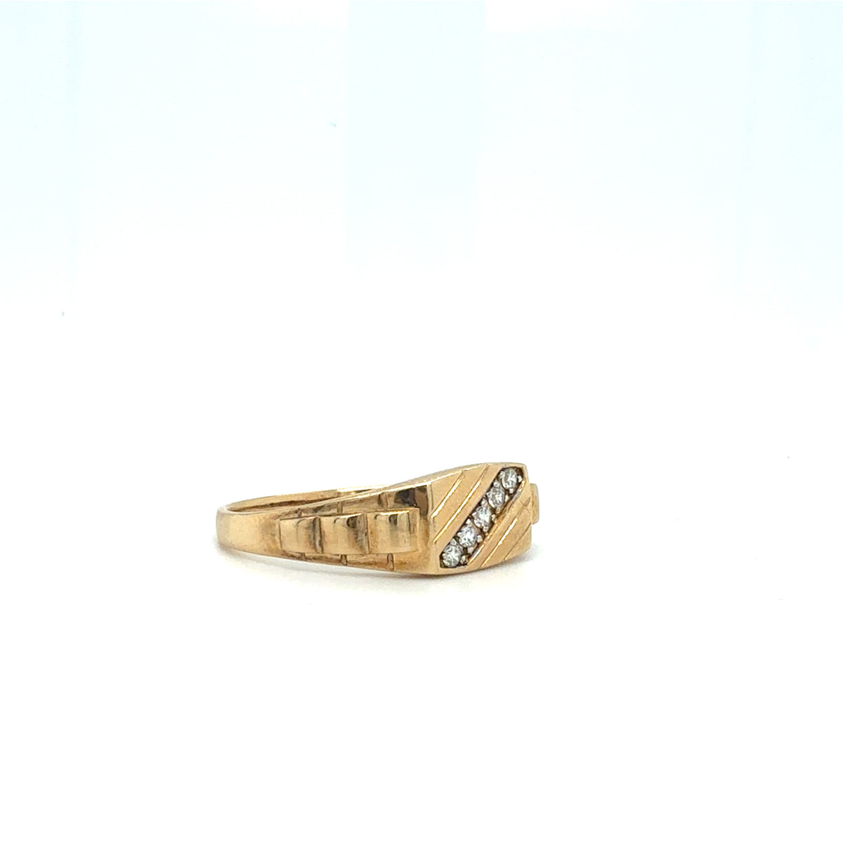 9ct Gold Diagonal CZ Channel Men's Ring - Modern Tapered Style
