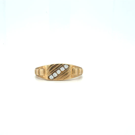 9ct Gold Diagonal CZ Channel Men's Ring - Modern Tapered Style