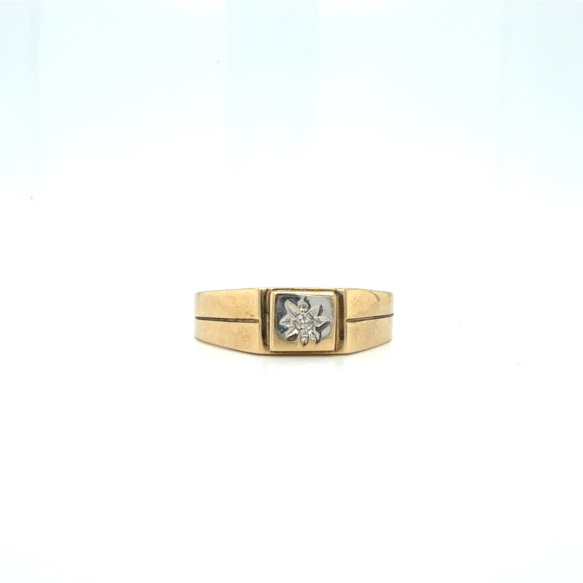 llusion Set 9ct Gold Single Diamond Star-Set Men's Ring