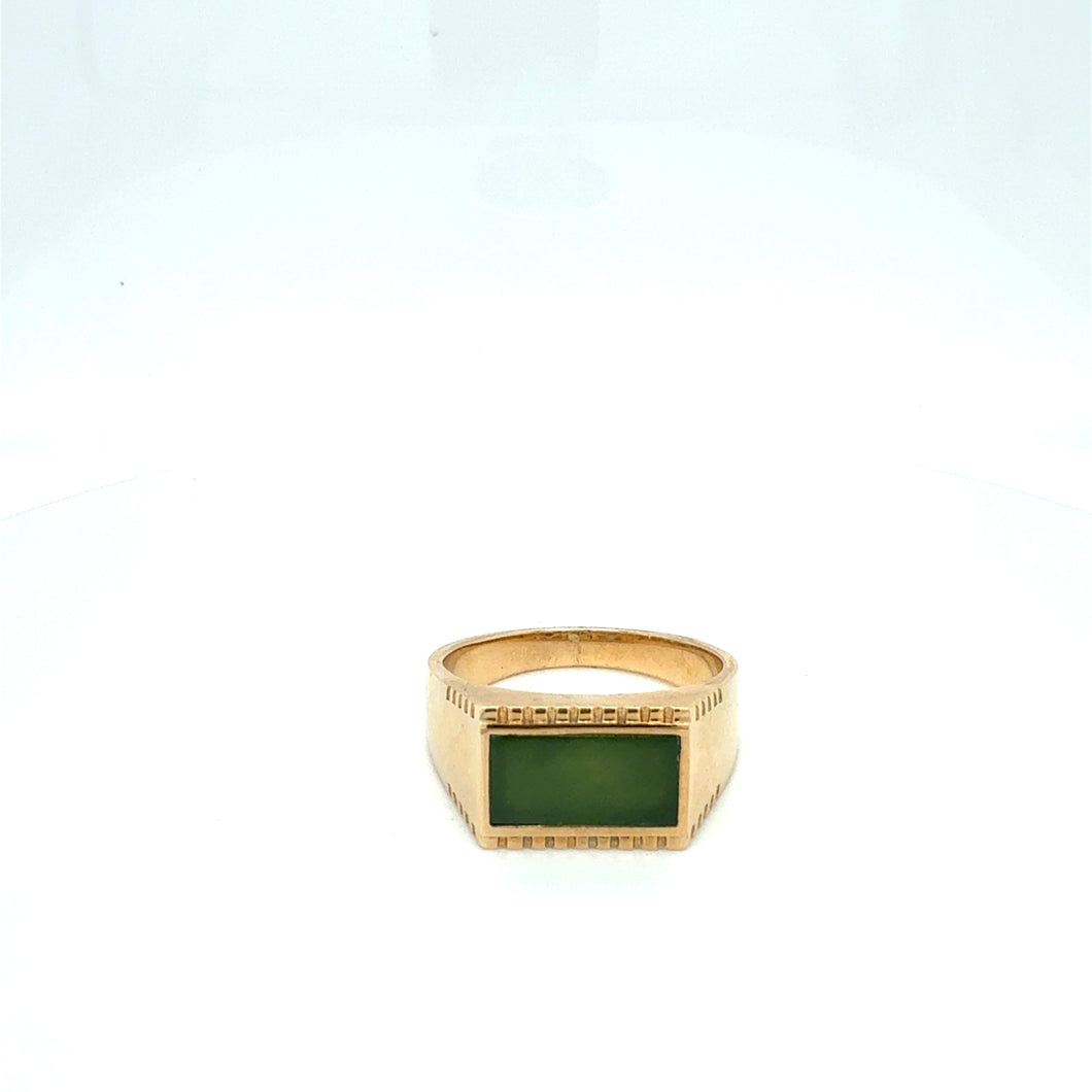 9ct Gold Men's Rectangle Greenstone Ring
