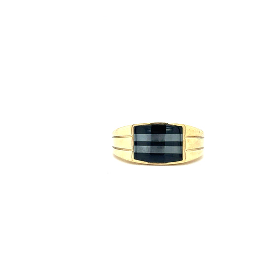 9ct Gold Black and Grey Stripe Men's Ring