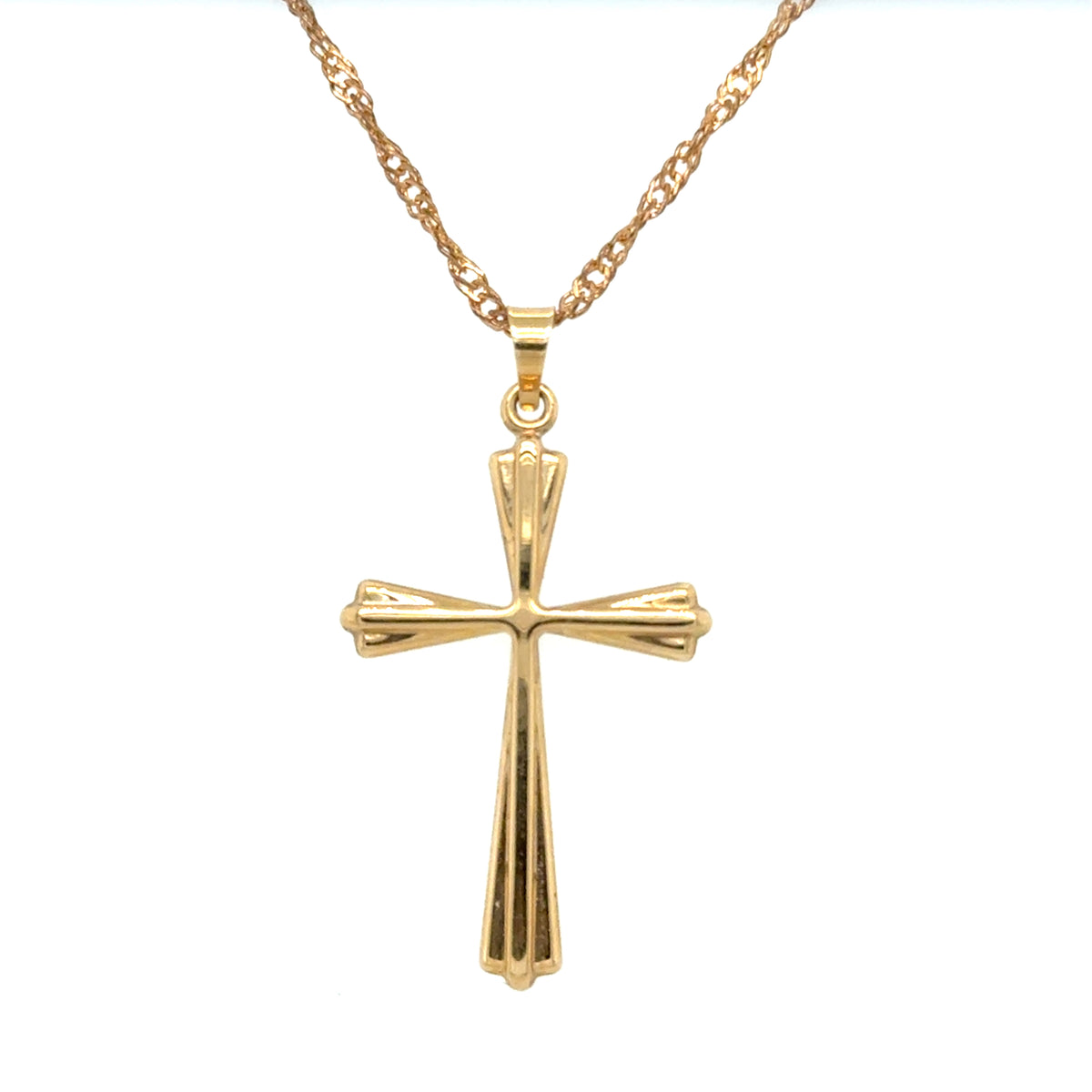 9ct Gold Flared Grooved Cross Pendant