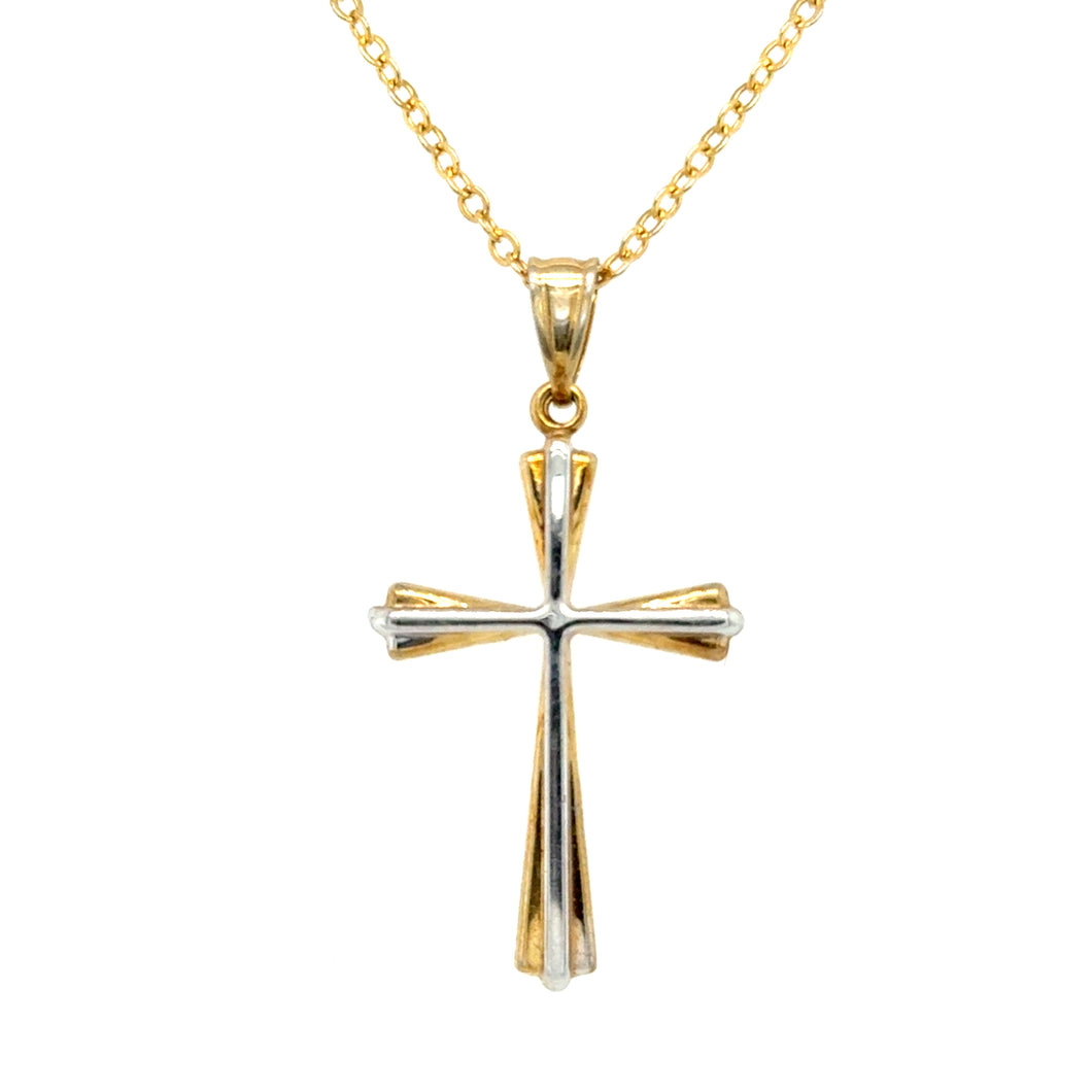 9ct Two-Tone Gold Flared Cross Pendant