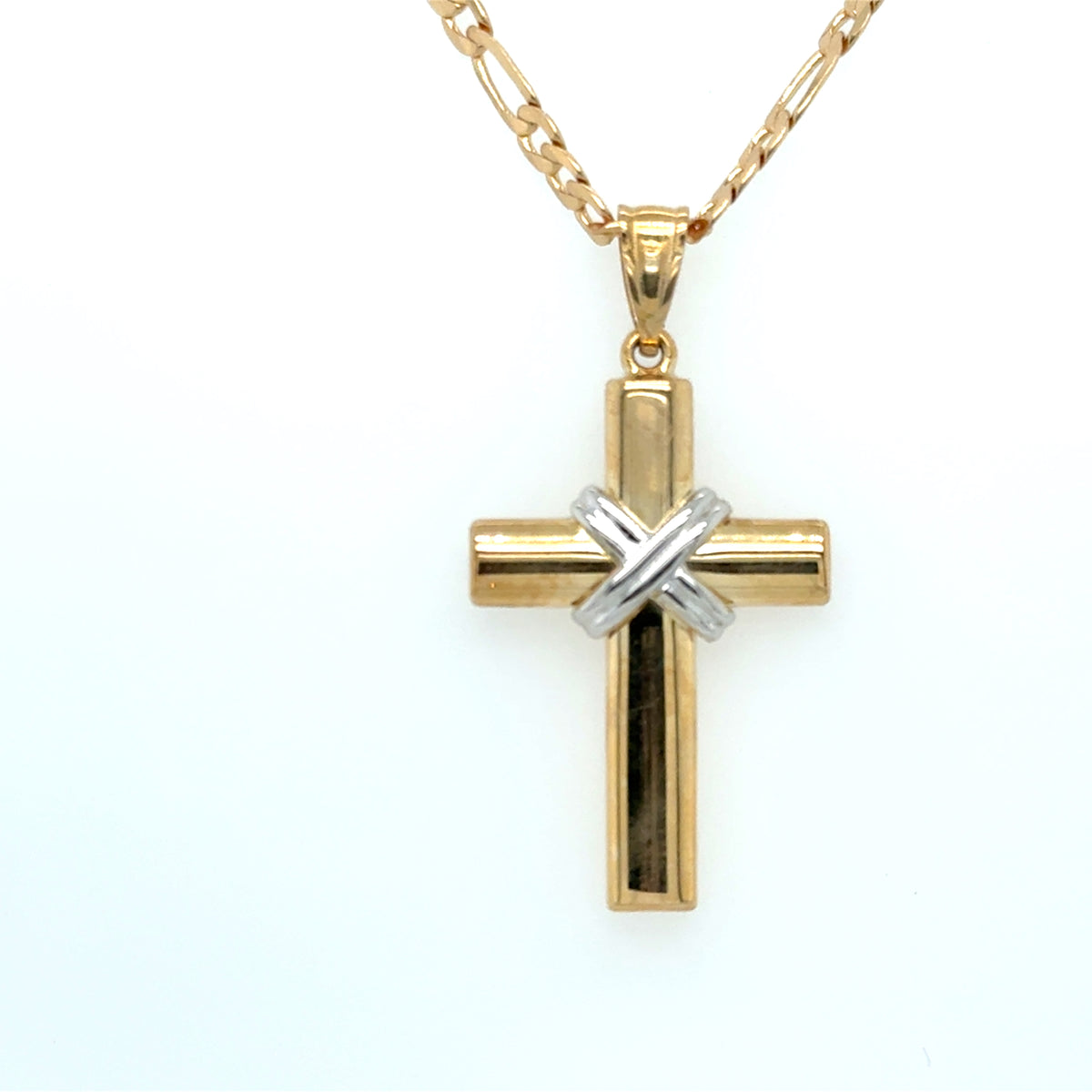 9ct Two-Tone Gold Cross with White Gold Knot Accent