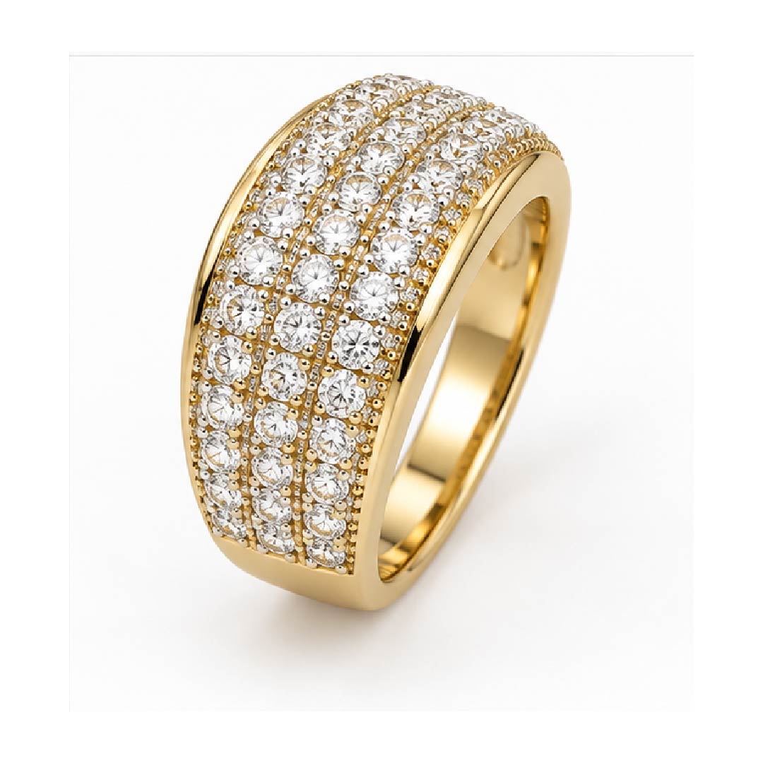 9K Yellow Gold Four-Row Natural Diamond Wide Statement Ring 0.50 TDW