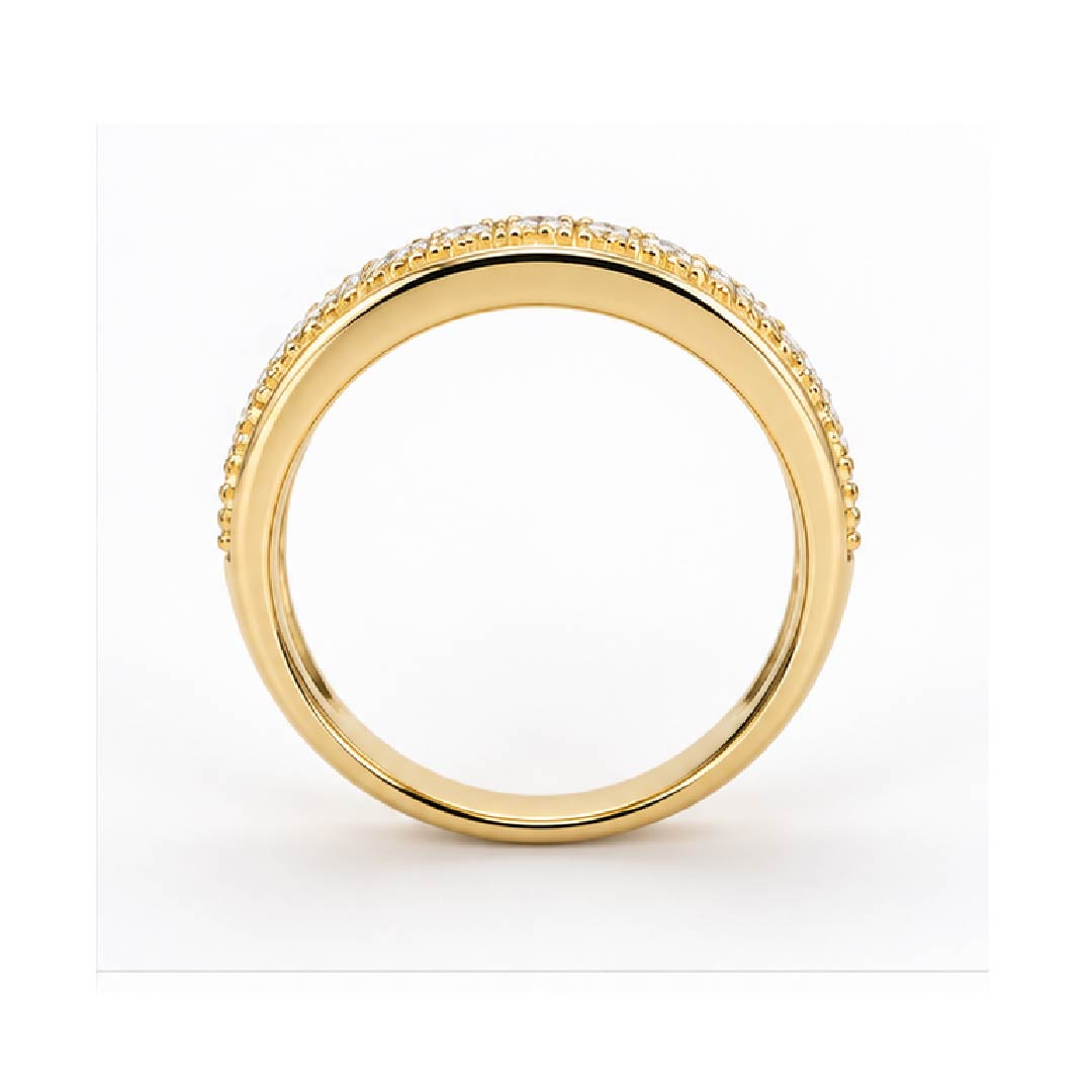 9K Yellow Gold Four-Row Natural Diamond Wide Statement Ring 0.50 TDW