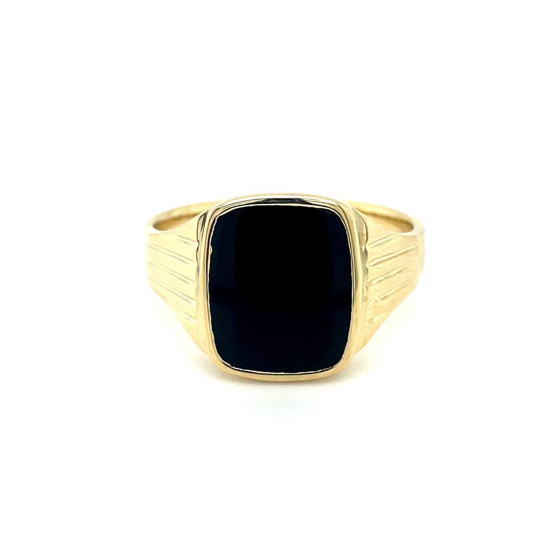 B30J66L Intricately Designed 9ct Gold Black Onyx Ring