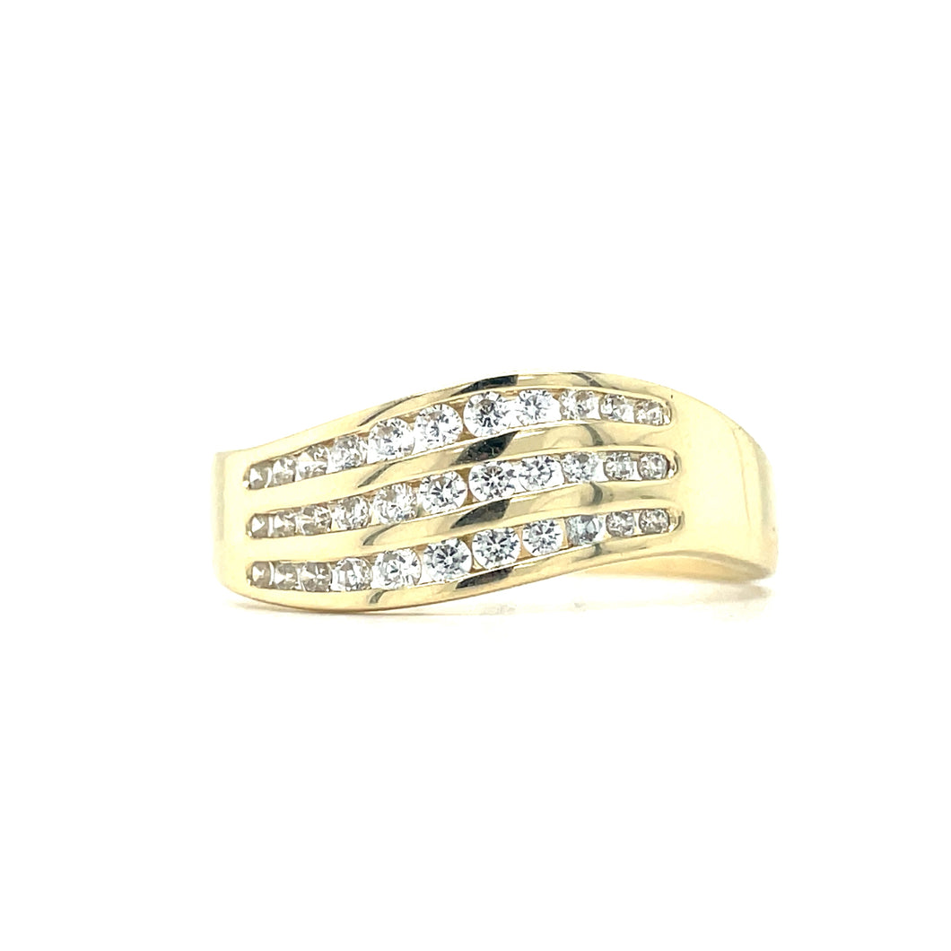 B36J86 9ct Golden Wave CZ Stone 3 Channel Ring