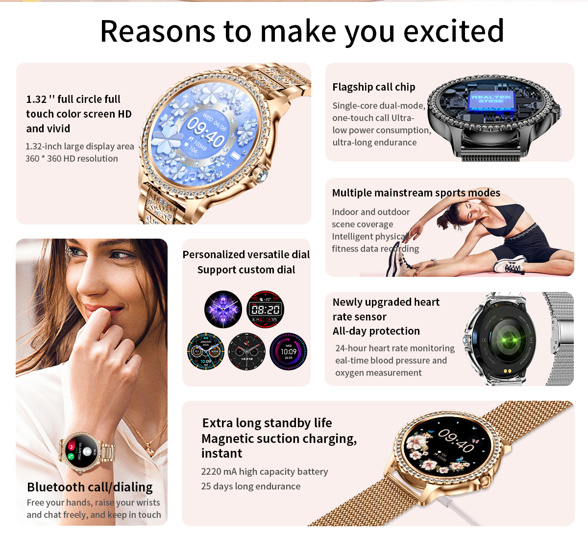 Broadway GI58 Gold Mesh With Peach Strap Ladies Smartwatch Luxury