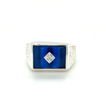 Load image into Gallery viewer, Broadway Jewellers Sterling Silver rectangle Synthetic Blue gents ring
