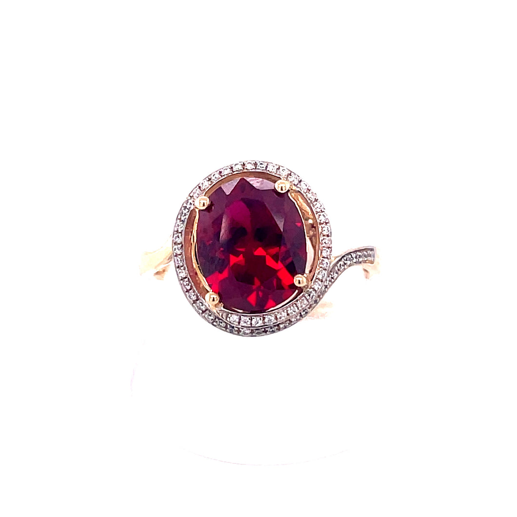 9ct Gold Ring Created Ruby & CZ Stones B52J79