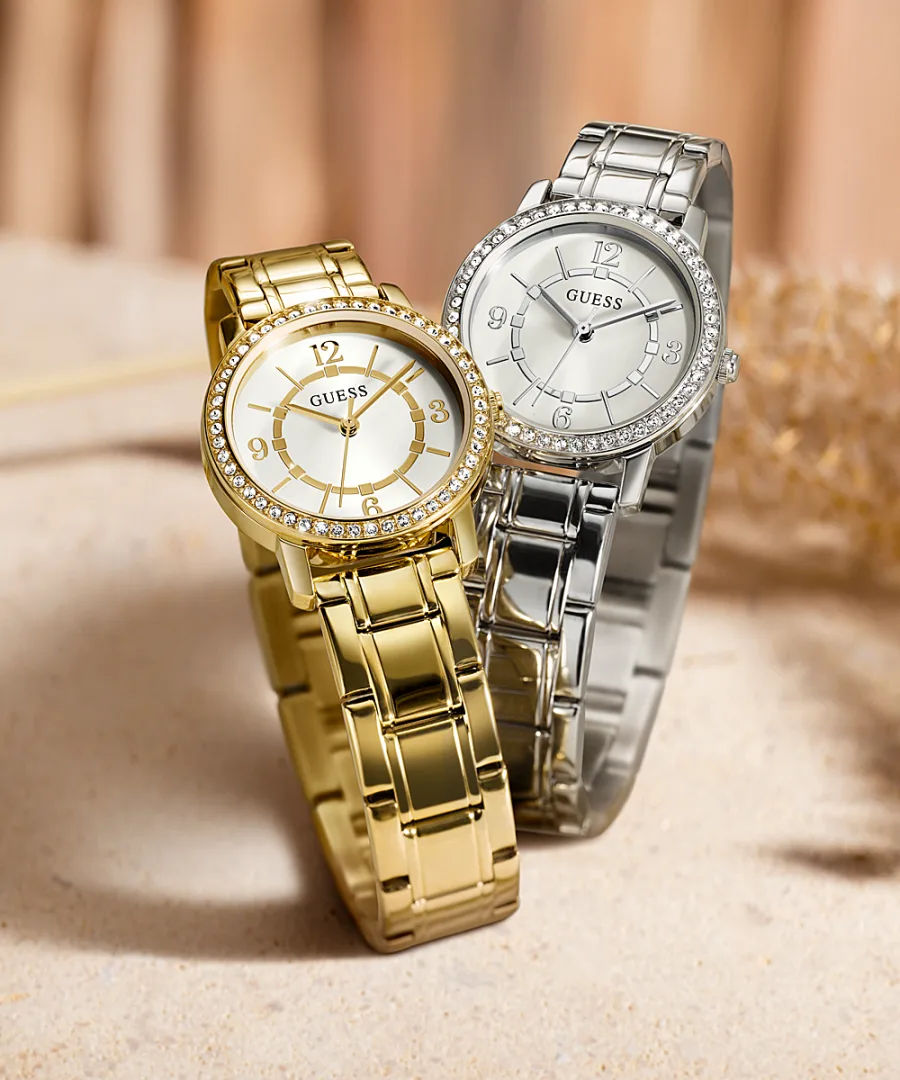 Guess GW0468L2 Ladies Melody Crystal Silver Dial Gold Tone Watch