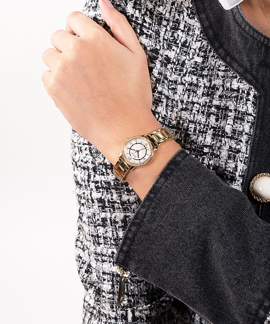 Guess GW0468L2 Ladies Melody Crystal Silver Dial Gold Tone Watch