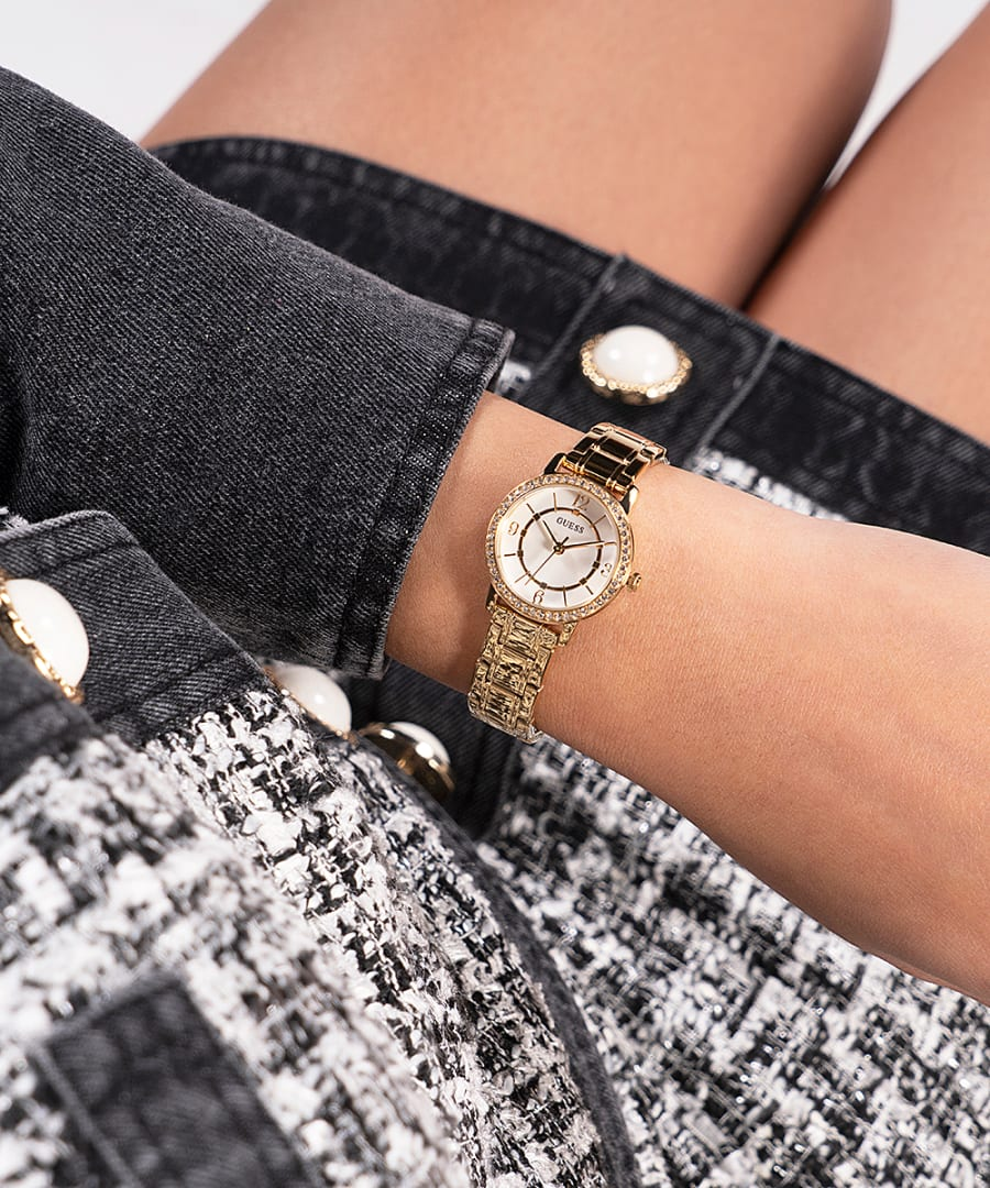 Guess GW0468L2 Ladies Melody Crystal Silver Dial Gold Tone Watch