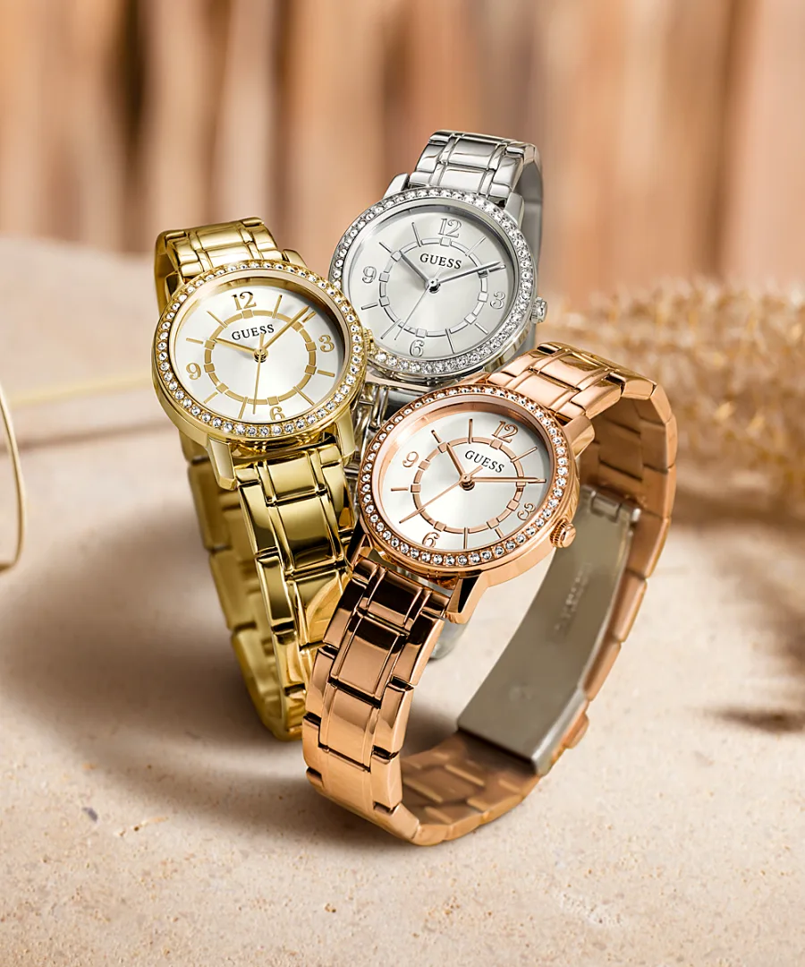 Guess GW0468L3 Ladies Melody Crystal Silver Dial Rose Gold Tone Watch