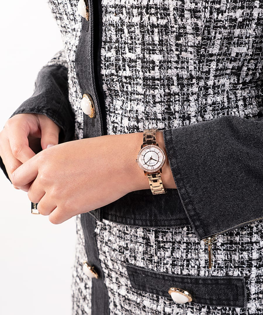 Guess GW0468L3 Ladies Melody Crystal Silver Dial Rose Gold Tone Watch