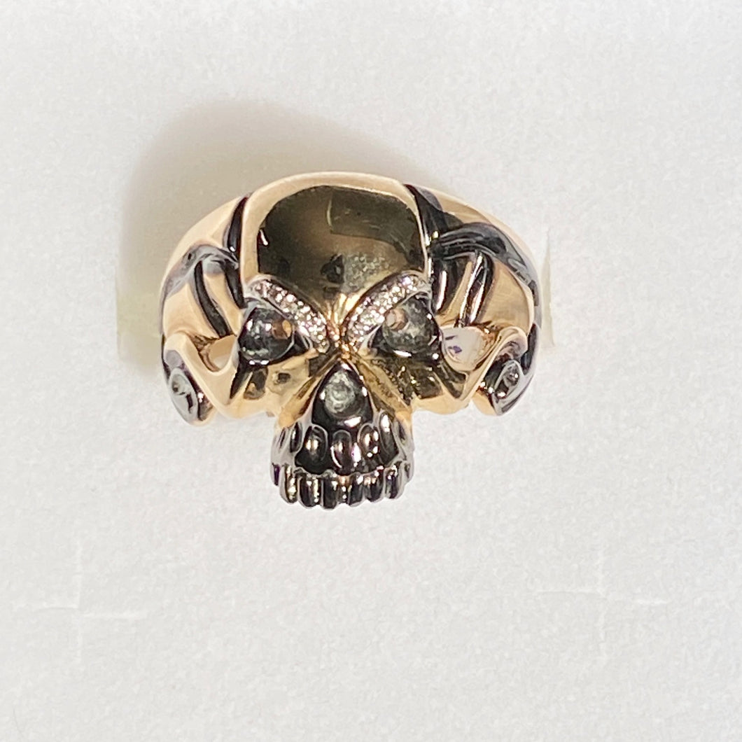 9ct. Gold Men's Skull Ring (With Diamond Eyebrows)