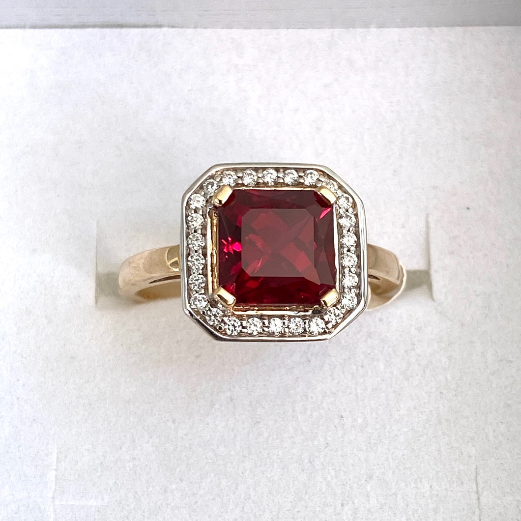 9ct. Gold Created Ruby/CZ Ring