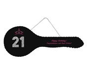 21'st Key - Pink Tiara with Glitter 21 Black Mirrored Key