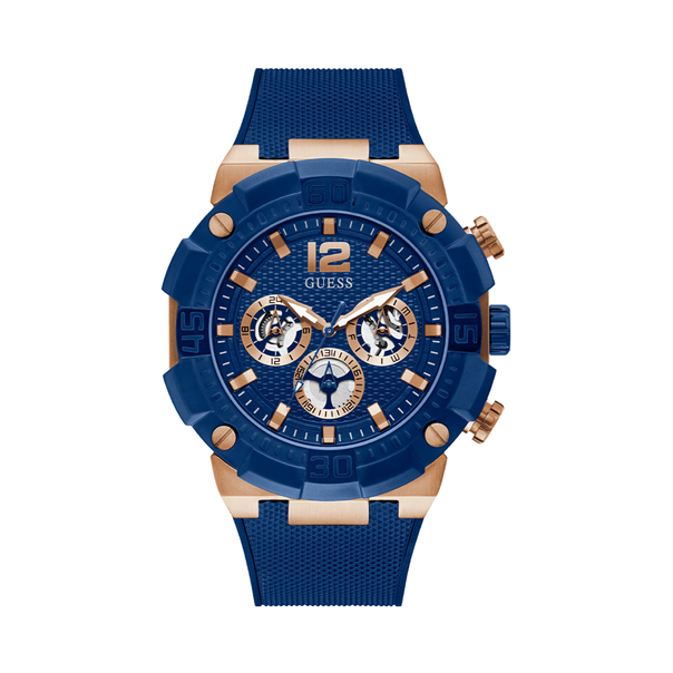 GW0264G4 Guess Navigator Blue Dial Rose Gold Case Blue Silicone Gents Watch