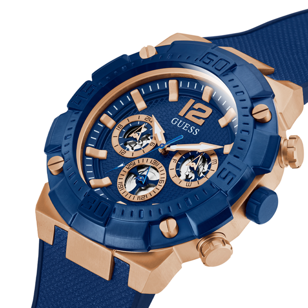 GW0264G4 Guess Navigator Blue Dial Rose Gold Case Blue Silicone Gents Watch