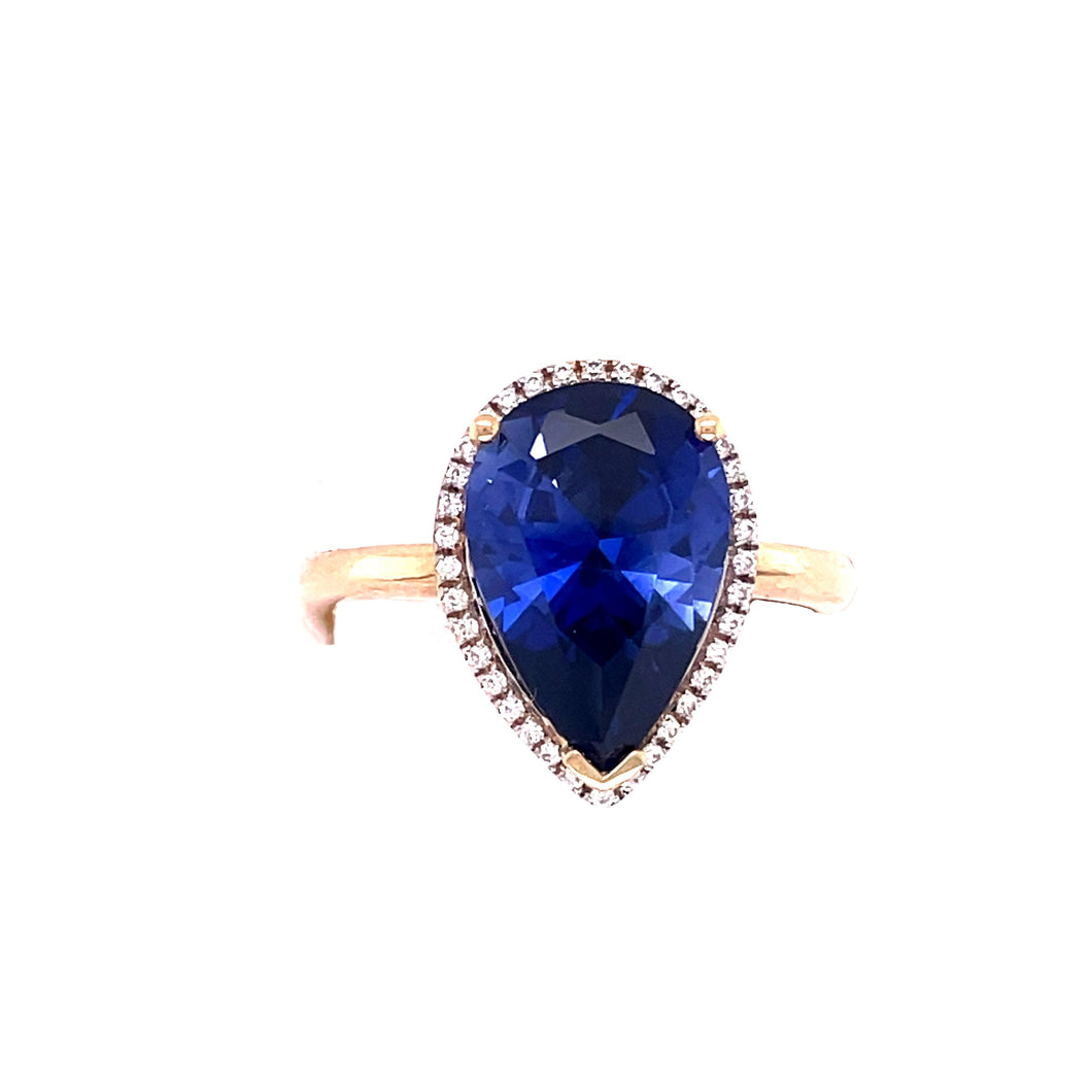 9ct Gold Ring Synthetic Sapphire & CZ Stones B70J15